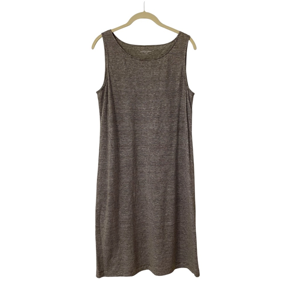 Eileen Fisher Brown Striped Linen Dress Small Sleeveless Breathable Beach